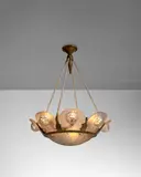 Simonet Frères, Chandelier, silvered bronze, cast and acid-frosted glass
