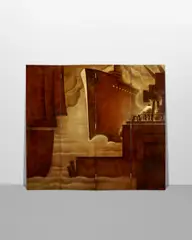 Henri Lancel, Four Panel Screen, lacquered wood, painted mark 'H