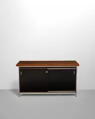Sideboard by Jules Wabbes, for Le Mobilier Universel, wenge wood, composite, plywood, chrome-plated steel, offered Dec 2023