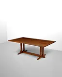 George Nakashima, Frenchman's Cove II Dining Table, American black walnut, with three butterflies, ink mark 'LESTER'