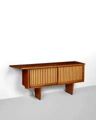 Sliding Door Cabinet by George Nakashima, American black walnut, free edge, pandanus cloth, sold Dec 2023