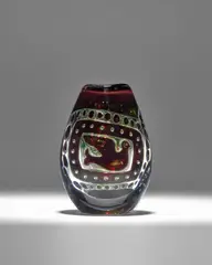 Edvin Ohstrom, 'Flickan Och Duvan' (Girl with Dove) Ariel Vase, for Orrefors, red and green glass cased in clear, engraved 'Orrefors Ariel No 140G Edwin Ohrstrom'