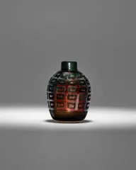 Edvin Ohstrom, Rare Variant Ariel Vase, glass with trapped air bubbles and internal metallic powders, green and pink glass cased in clear, engraved 'Orrefors Sweden Ariel Nr
