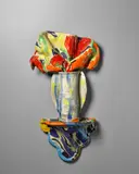 'Giglio' by Betty Woodman, vase with flowers on a sconce, glazed earthenware, in three parts, impressed 'WOODMAN', offered Dec 2023