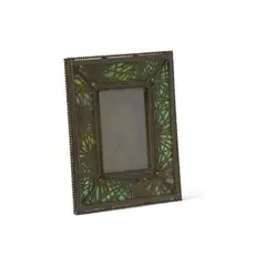 Pine Needle Picture Frame by Tiffany Studios, patinated bronze, Favrile glass, sold Jul 2023