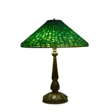 Green Plain Squares Lamp with Pad Design Base by Tiffany Studios, leaded glass, patinated bronze, shade stamped 'TIFFANY STUDIOS NEW YORK 1493', sold Jul 2023