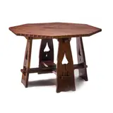 Hexagonal Table by Charles P. Limbert Furniture Co., oak, leather, with manufacturer's label, sold Jul 2023