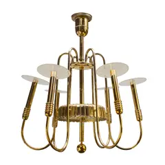 American Art Deco, Six Light Chandelier, brass, glass