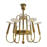 American Art Deco, Six Light Chandelier, brass, glass