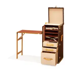 Louis Vuitton, Secretaire Stokowski, patterned canvas, wooden slats, leather, brass