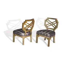 James Mont, Pair of Chairs, silvered wood, upholstery