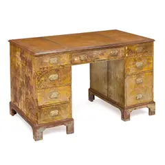 Max Kuehne, Desk, silver leaf over carved and lacquered wood, leather, incised 'Max Kuehne' along the bottom side