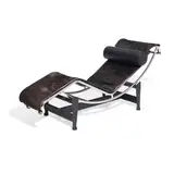 LC4 Chaise Longue by Le Corbusier, Charlotte Perriand & Pierre Jeanneret, for Cassina, chromed metal, enameled metal, cow hide, with Cassina label, sold Jul 2023
