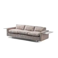 Sofa by Vladimir Kagan, stainless steel, lucite with Jack Lenor Larsen upholstery, offered Jul 2023