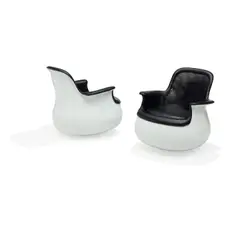 Marc Held, Pair of Culbuto Low Chairs, for Knoll, leather, fiberglass
