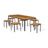 Danny Ho Fong, Table and Six Stools, for Tropi-Cal, iron and cane