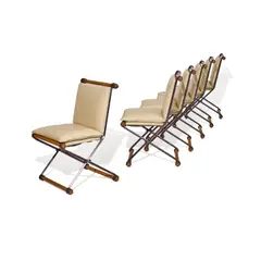 Cleo Baldon, Six Side Chairs, for Terra, faux ostrich upholstery, powder-coated metal, oak