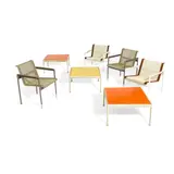 Richard Schultz, Four Armchairs and Three Side Tables, for Knoll International, enameled metal, mesh
