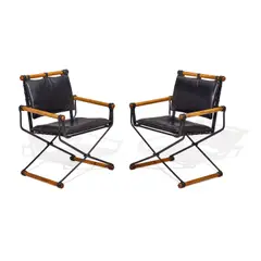 Two Black Armchairs by Cleo Baldon, for Terra, faux leather, wrought iron, oak, offered Jul 2023