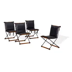 Four Side Chairs by Cleo Baldon, for Terra, faux leather, wrought iron, oak, sold Jul 2023
