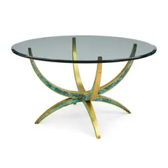 Pepe Mendoza, Dining Table, brass, ceramic inlay, glass