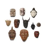 Tribal and Ceremonial, Assorted Group of Eleven African, Japanese and Central American Masks, carved and polychromed wood, glazed ceramic