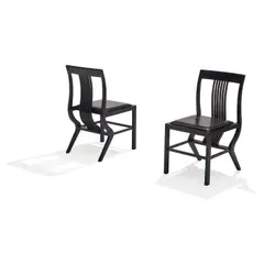 Arata Isozaki, Pair of Monroe Chairs, for Tendo, ebonized cherrywood, leather upholstery, each with firm's label