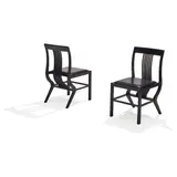 Arata Isozaki, Pair of Monroe Chairs, for Tendo, ebonized cherrywood, leather upholstery, each with firm's label