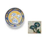 Magdalena Frimkess, Plate and Tile, glazed stoneware, plate signed and dated 'Magdalena 84' on underside
