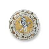 Dancing Man Platter by Michael and Magdalena Frimkess, glazed stoneware, sold Jul 2023