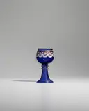 Salviati & C., Roemer, cobalt blue blown glass roemer with applied white lace enameling, clear raspberry prunts and morise