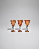 Three Lion-Stem Goblets by Salviati & C., aventurine glass, sold Nov 2022