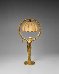 Paul Iribe, Rare Table Lamp, gilt bronze, silk shade