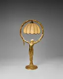 Paul Iribe, Rare Table Lamp, gilt bronze, silk shade