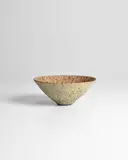 Conical Vase by Lucie Rie, stoneware, pitted green glaze, stamped mark 'LR', offered Jun 2023