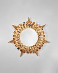 Line Vautrin, Large Tudor Mirror, Talosel, mirror glass and convex mirror plate, brass tag 'ROI' and engraved 'LINE VAUTRIN'