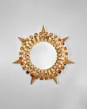 Line Vautrin, Large Tudor Mirror, Talosel, mirror glass and convex mirror plate, brass tag 'ROI' and engraved 'LINE VAUTRIN'