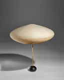 Akari Table Light Lamp Sculpture by Isamu Noguchi, , washi paper, bamboo, enameled cast iron, ink facsimile mark 'Isamu Noguchi' with the sun and moon motif, cast mark 'MA, offered Jun 2023