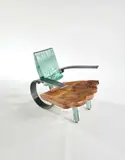 Danny Lane, Unique Greenback Chair, steel, float glass, knotted elm, five pence coin, ink mark 'Danny Lane 97 1/1'