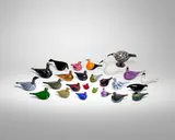 Oiva Toikka, Collection of Twenty-five Birds, for Nuutajarvi, hand-blown glass, engraved maker's marks to each