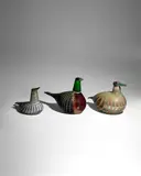 Oiva Toikka, Three Large Bird Sculptures, for Nuutajarvi, hand-blown glass, engraved maker's marks to each