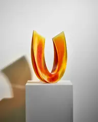 Galia Amsel, Blossom 8, Orange Yellow, cast glass, sandblasted, acid-etched and polished