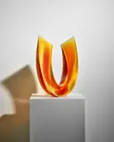 Galia Amsel, Blossom 8, Orange Yellow, cast glass, sandblasted, acid-etched and polished