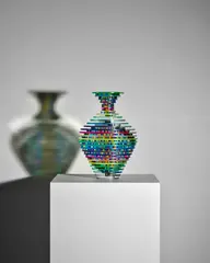 Mark Glocke, Stacked Dichro Vase, stacked layers of clear glass with polychromatic bands