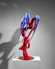 Tall Purple and Blue 2 by Rollin Karg, blown glass, metal stand, offered Jun 2023