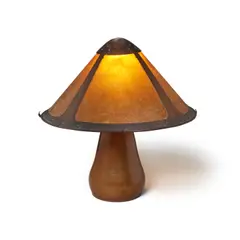 Table Lamp by Dirk Van Erp, hammered copper, mica, with closed-box mark on underside of base, sold Mar 2023