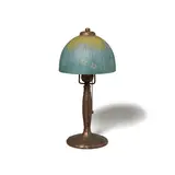 Yellow Flowers Table Lamp by Handel, interior painted glass, patinated metal, numbered '1535' on interior of shade, sold Mar 2023