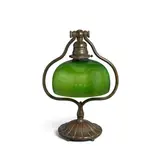 Harp Desk Lamp by Tiffany Studios, patinated bronze, wheel-carved Favrile glass shade, incised 'Tiffany-Favrile 9475J' to interior of shade rim, sold Mar 2023