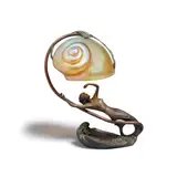 French Art Nouveau, Mermaid Shell Lamp, patinated bronze, iridescent glass