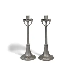 Kayserzinn, Pair of Candelabra, pewter, each stamped 'KAYSERZINN 44 27' on underside